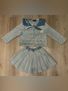 Kids Blue Tweed Matching Jacket and Skirt Set